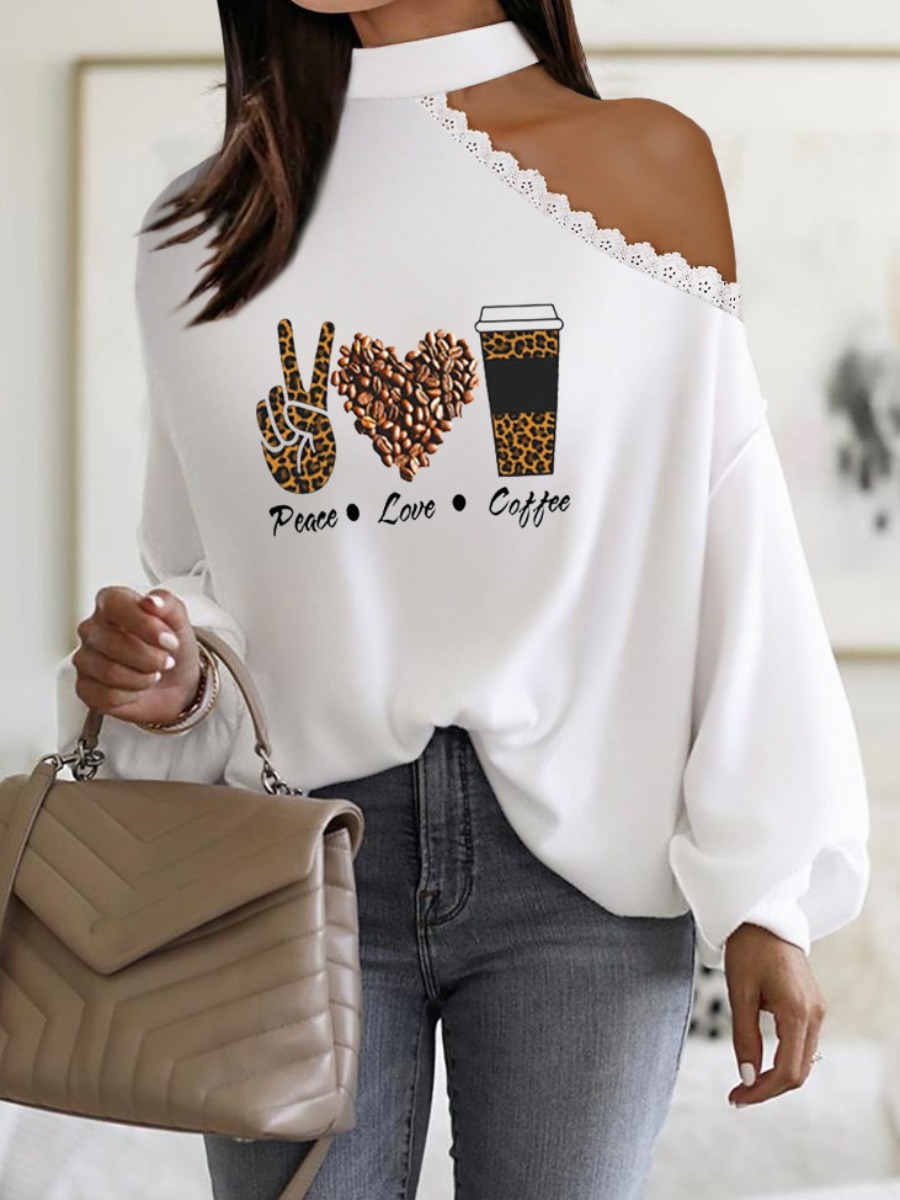 

LW Coffee Letter Print Cut Out T-shirt, White