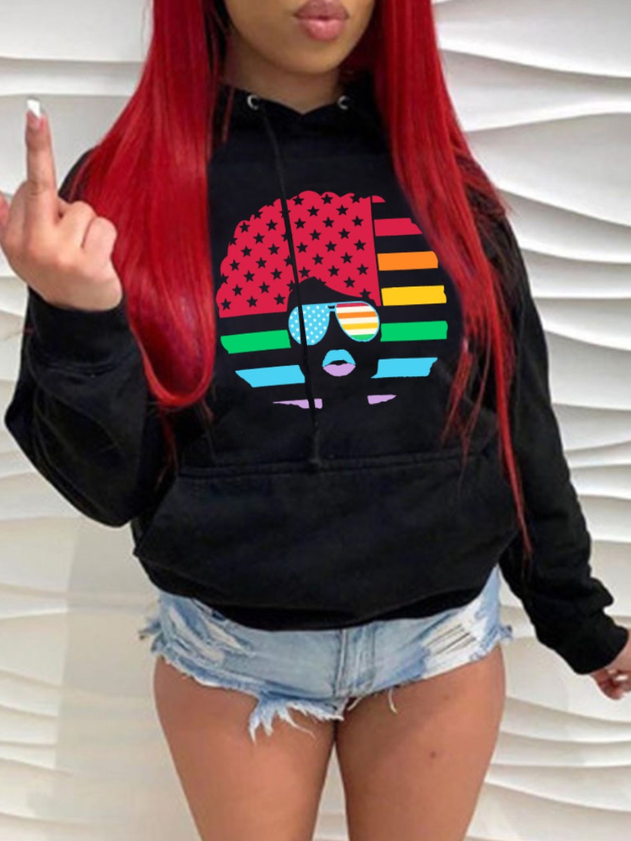 

LW Star Sunglasses Print Hoodie, Black