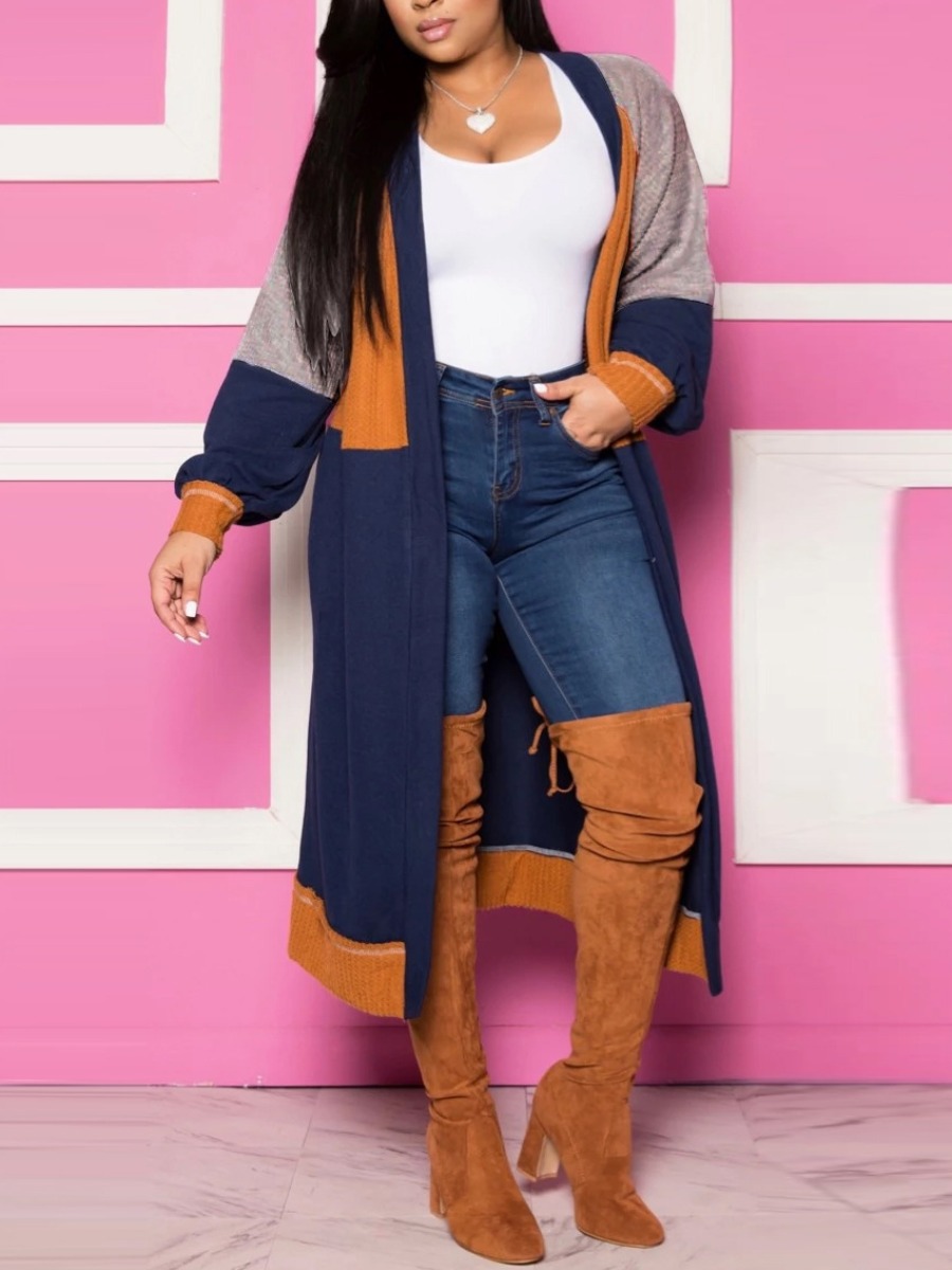 

LW Patchwork Loose Trench Coat, Dark blue