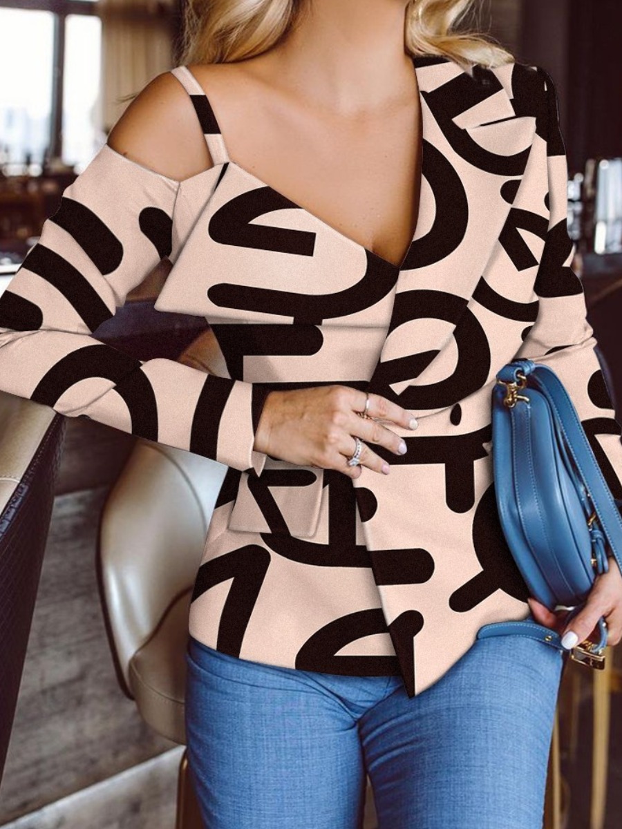 

LW SXY Letter Print Cut Out Blazer, Apricot