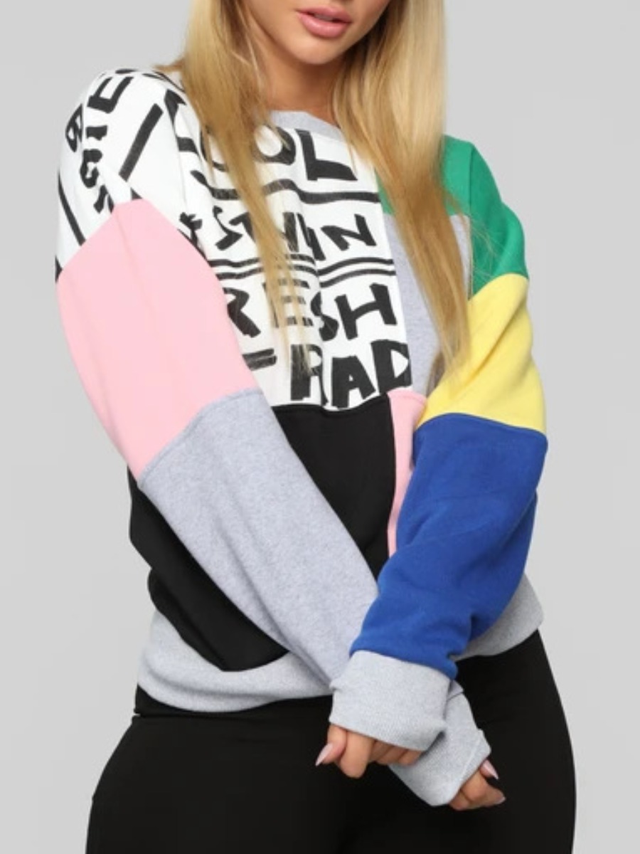 

LW Letter Print Color Block Oversized Sweatshirt, Grey