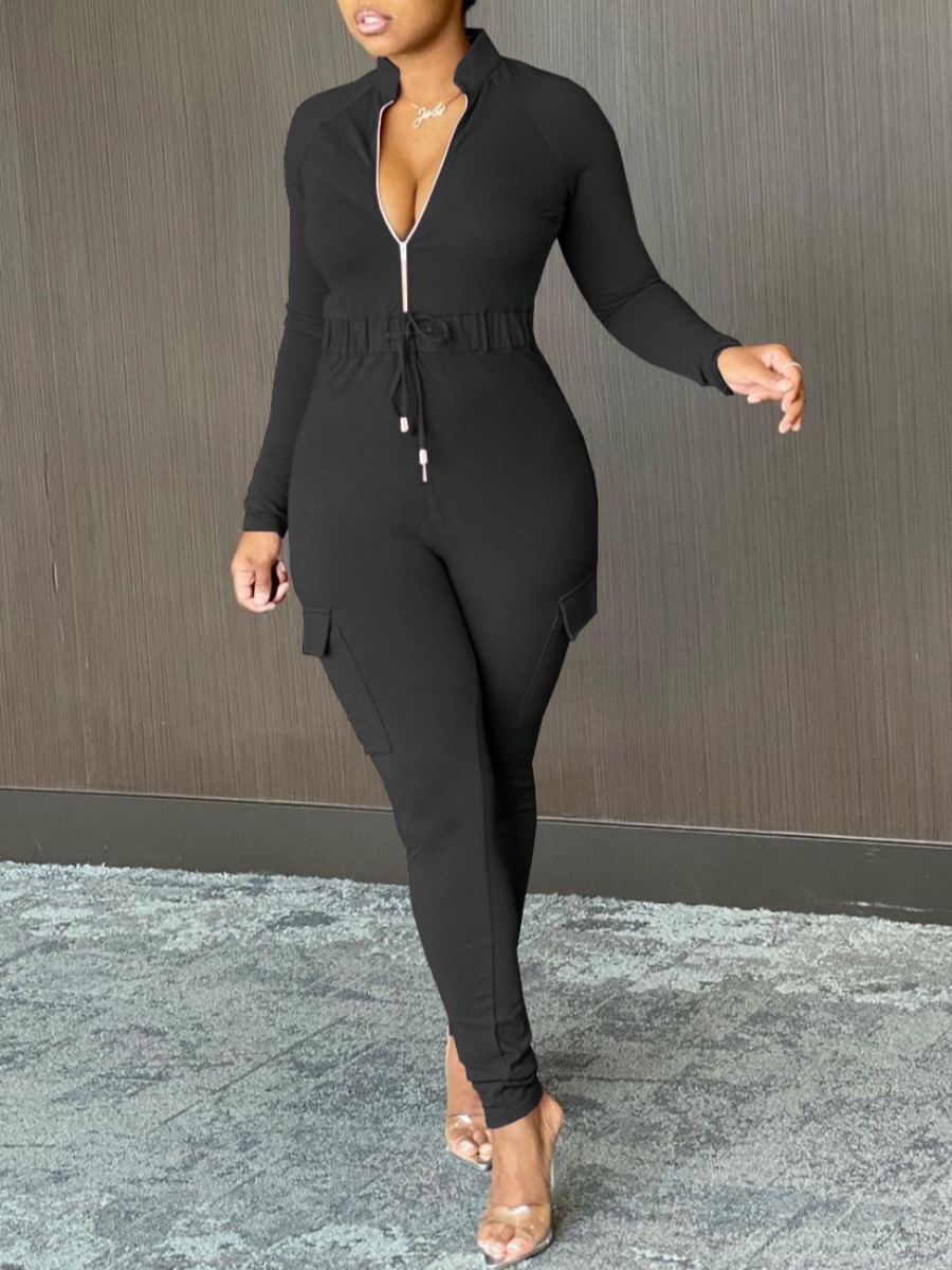 

LW BASICS Drawstring Side Pocket Jumpsuit, Black