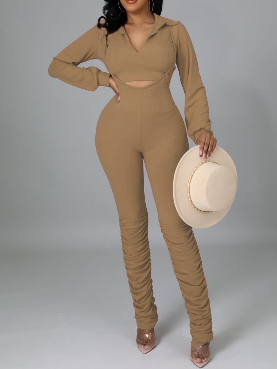 

LW Ruched Overall Pants Set, Apricot