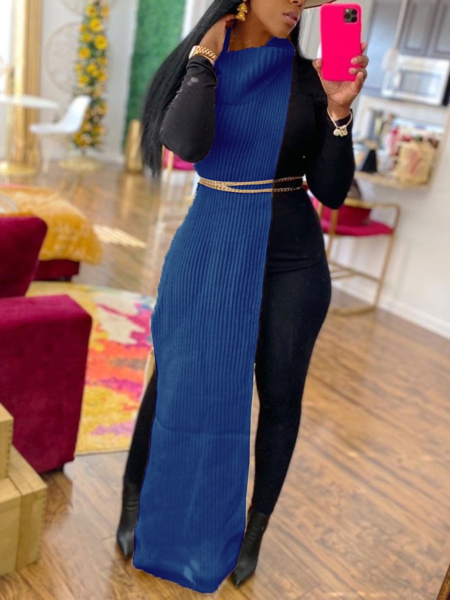 

LW SXY High Split Solid Sweater Dress, Blue