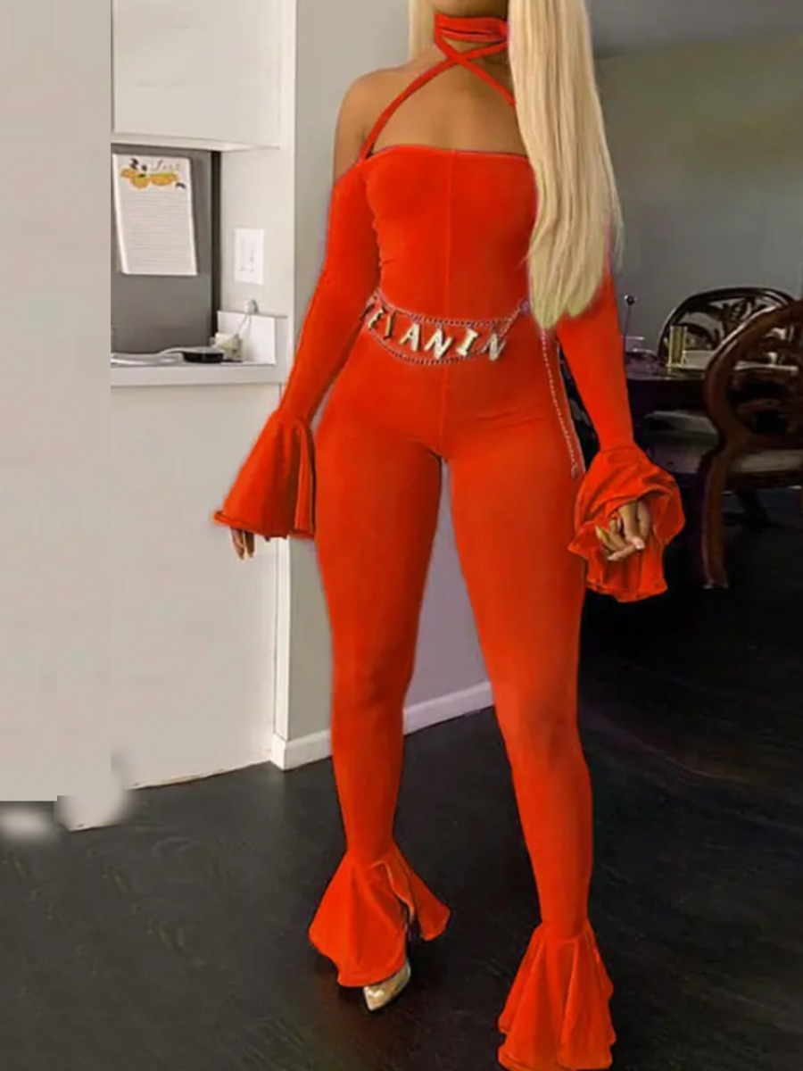 

LW SXY Off The Shoulder Flared Jumpsuit (Without Waistchain), Orange