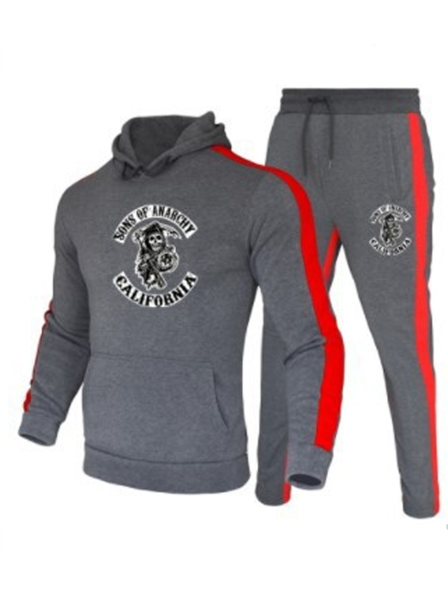

LW Men Letter Print Striped Tracksuit Set, Dark grey