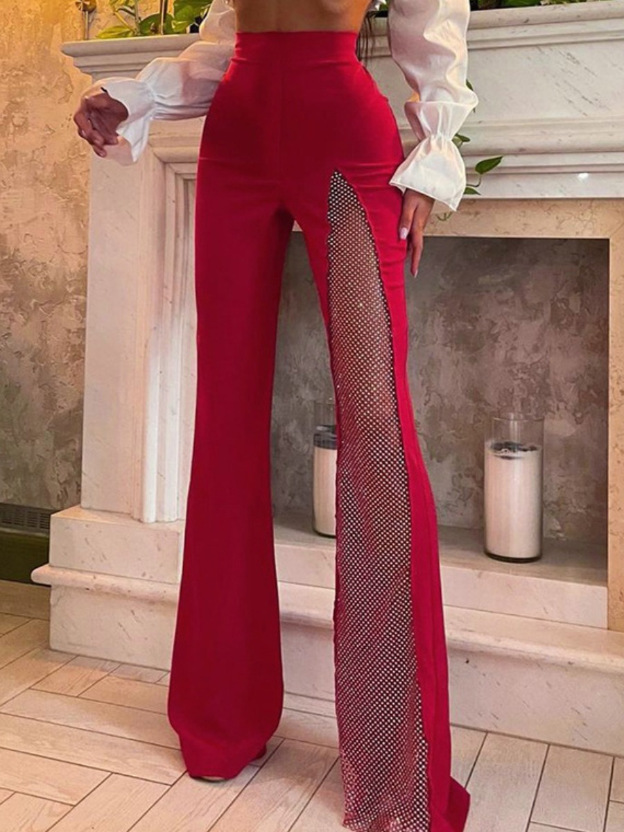 

LW SXY Wide Leg Mesh Pants, Red