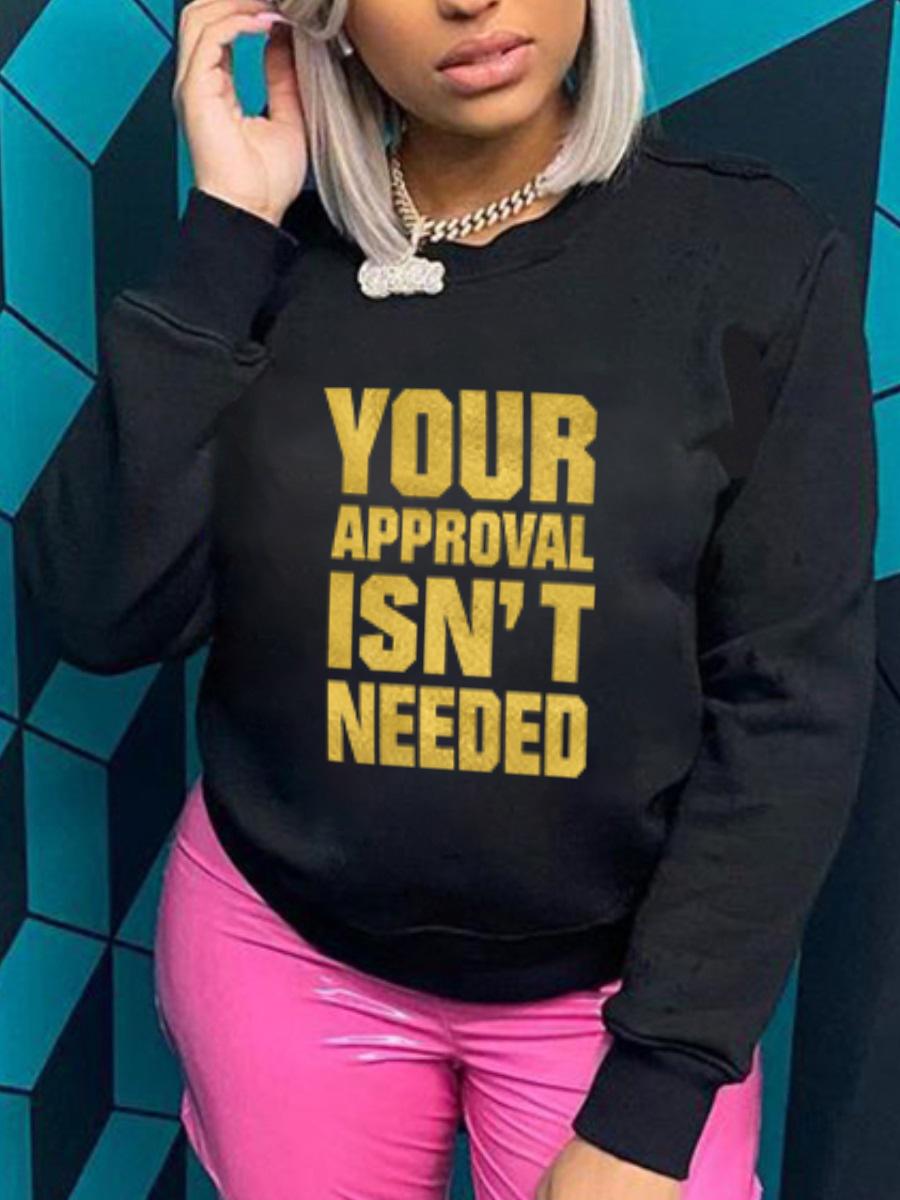 

LW Round Neck Letter Print Sweatshirt, Black