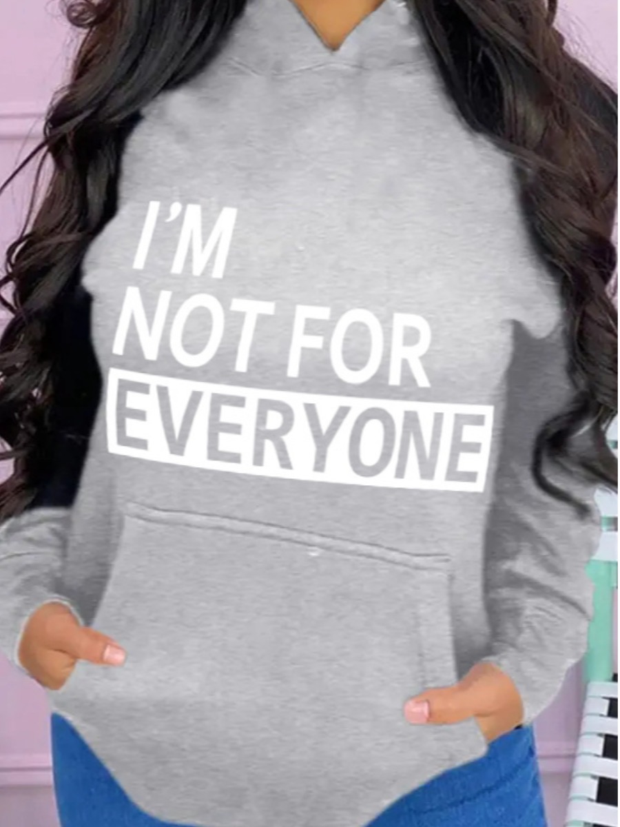 

LW Letter Print Kangaroo Pocket Hoodie, Grey