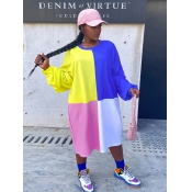 LW Hooded Collar Patchwork Sweat Dress