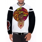 LW COTTON Men Letter Print Striped Jacket