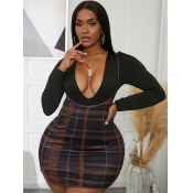 LW Plaid Print Slit Overall Skirt