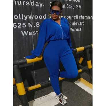 

LW Drawstring Zipper Design Jumpsuit, Blue