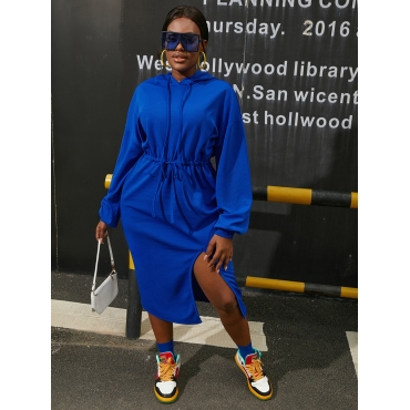 

LW Drawstring High Split Sweat Dress, Blue