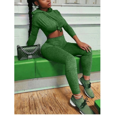 

LW Plus Size Hooded Collar Skinny Pants Set, Green