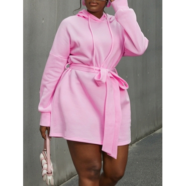 

LW Waist Tie Solid Sweat Dress, Pink