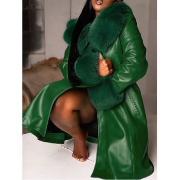 

LW Plus Size Plush Leather Coat, Green