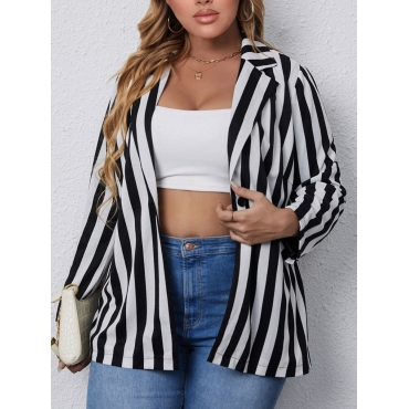 

LW Plus Size Turndown Collar Striped Blazer, Black stripe