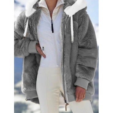 

LW Plus Size Hooded Collar Teddy Coat, Dark grey