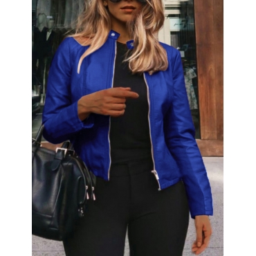 

LW Plus Size Zipper Design Leather Jacket, Navy blue