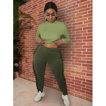 

LW Rib Knit Tassel Design Pants Set, Olive