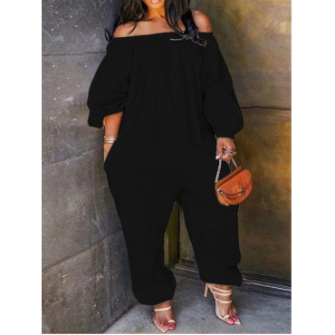 

LW Plus Size Off The Shoulder Loose Jumpsuit, Black