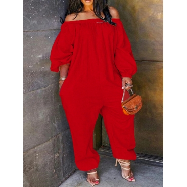 

LW Plus Size Off The Shoulder Loose Jumpsuit, Red