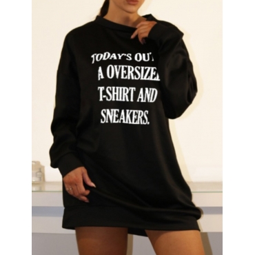 

LW Plus Size Round Neck Letter Print Sweat Dress, Black