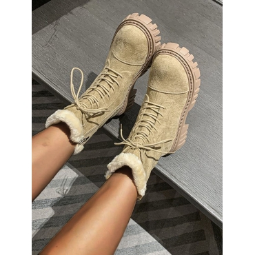 

LW Plush Zipper Design Booties, Khaki