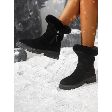 

LW Zipper Design Plush Booties, Black