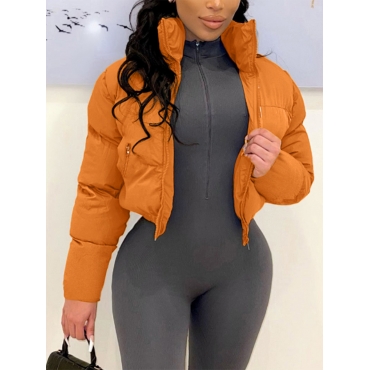 

LW Pocket Design Zipper Solid Puffer Jacket, Jacinth