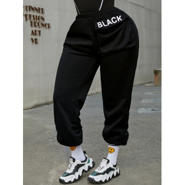 

LW BASICS Letter Print Side Pocket Sweatpants, Black