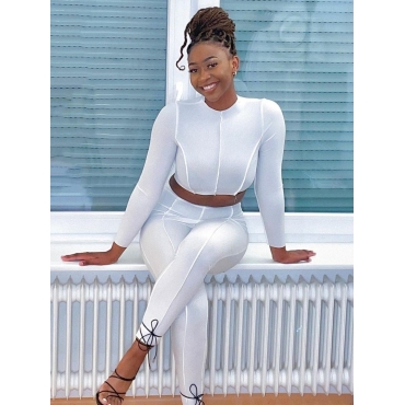 

LW Rib-knit Basic Skinny Pants Set, White