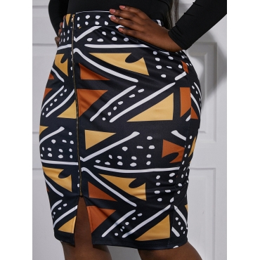 

LW Plus Size Geometric Print Slit Skirt, Multi