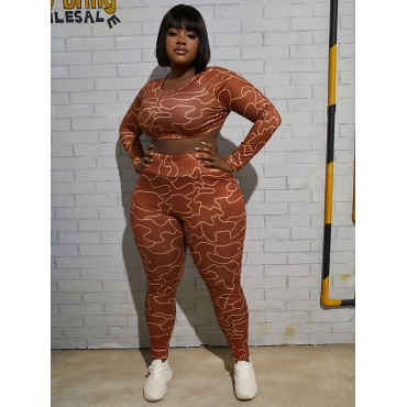 

LW Plus Size Geometric Print Skinny Pants, Coffee