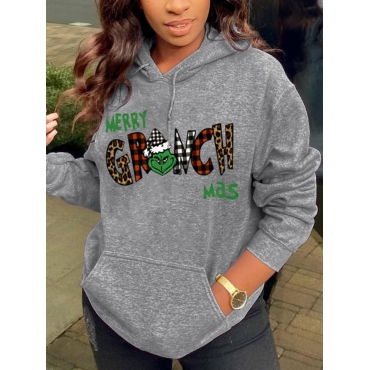 

LW Christmas Day Letter Print Hoodie, Grey