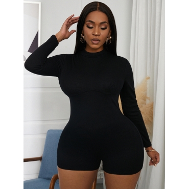 

LW BASICS Rib-knit Skinny Romper, Black