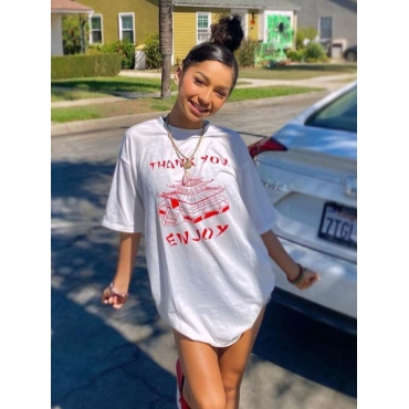 

LW Casual O Neck Letter Print White Mini T-shirt Dress