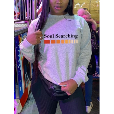 

LW Round Neck Letter Print Sweatshirt, Grey