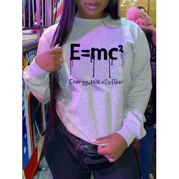 

LW Round Neck Letter Print Sweatshirt, Grey