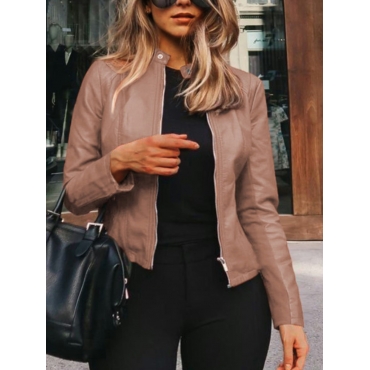 

LW Plus Size Leather Zipper Design Jacket, Khaki