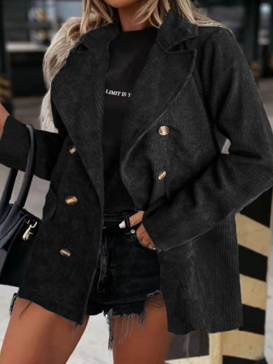 

LW Corduroy Breasted Solid Blazer, Black