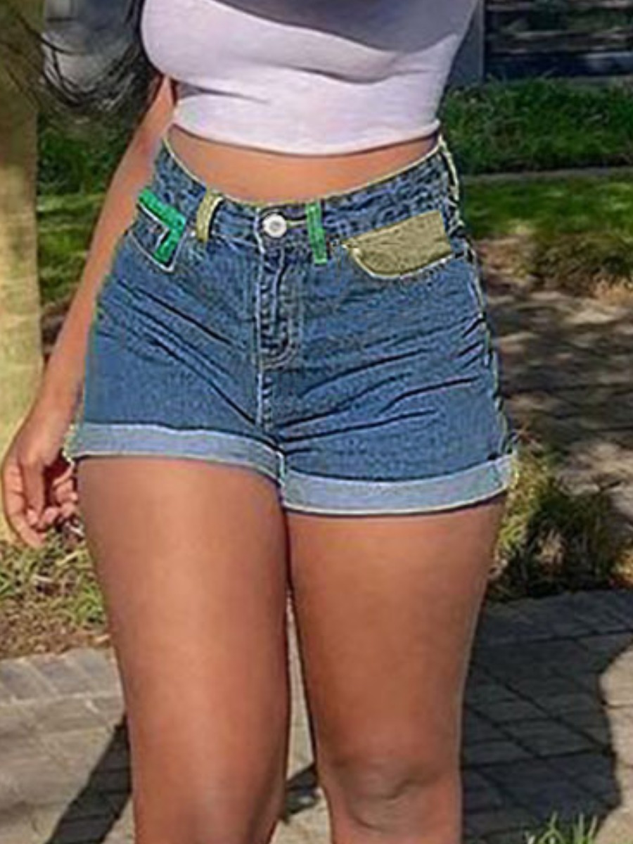 

LW Mid Waist Skinny Denim Shorts, Blue