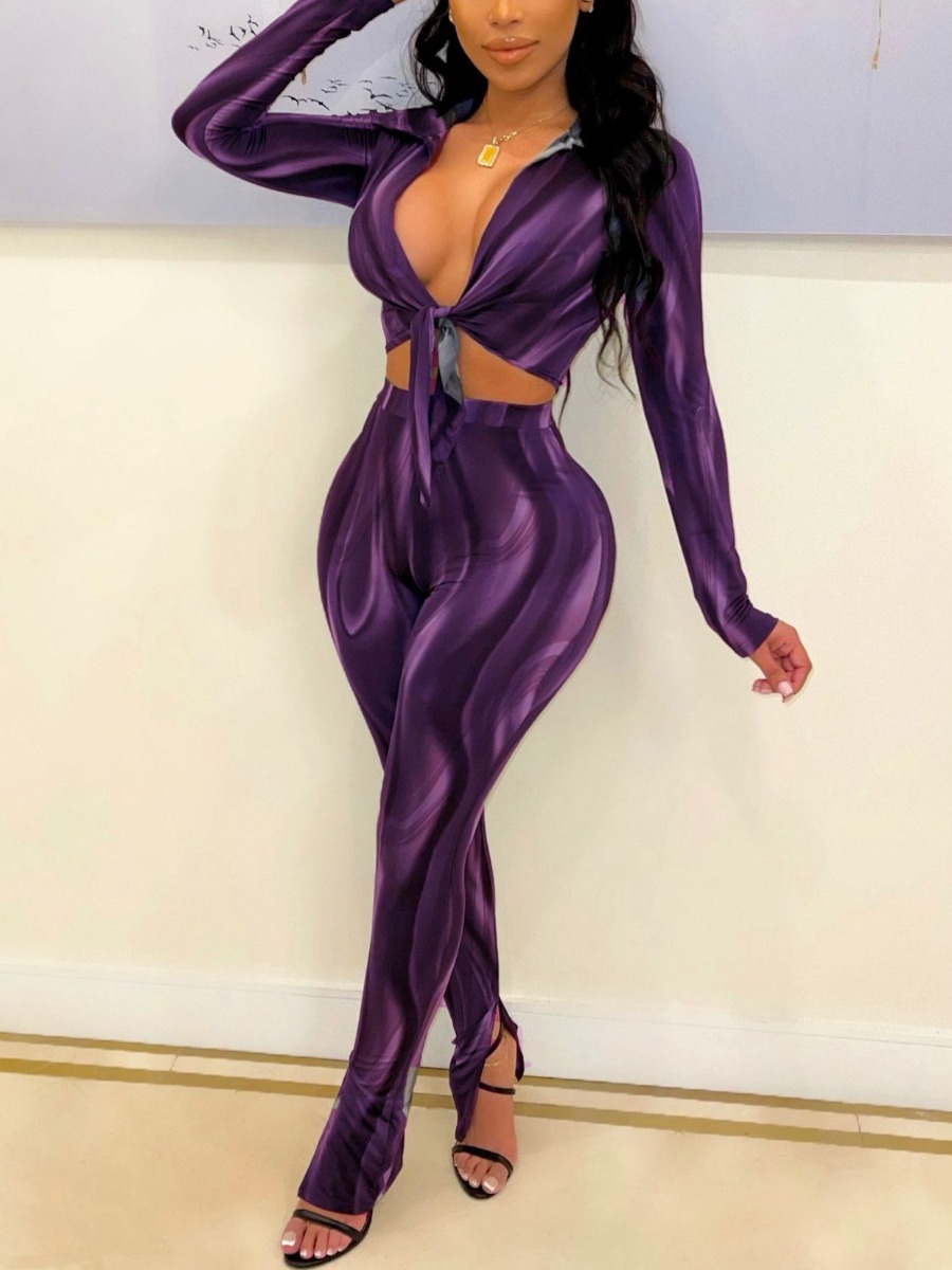 

LW SXY Gradient Bandage Design Pants Set, Purple
