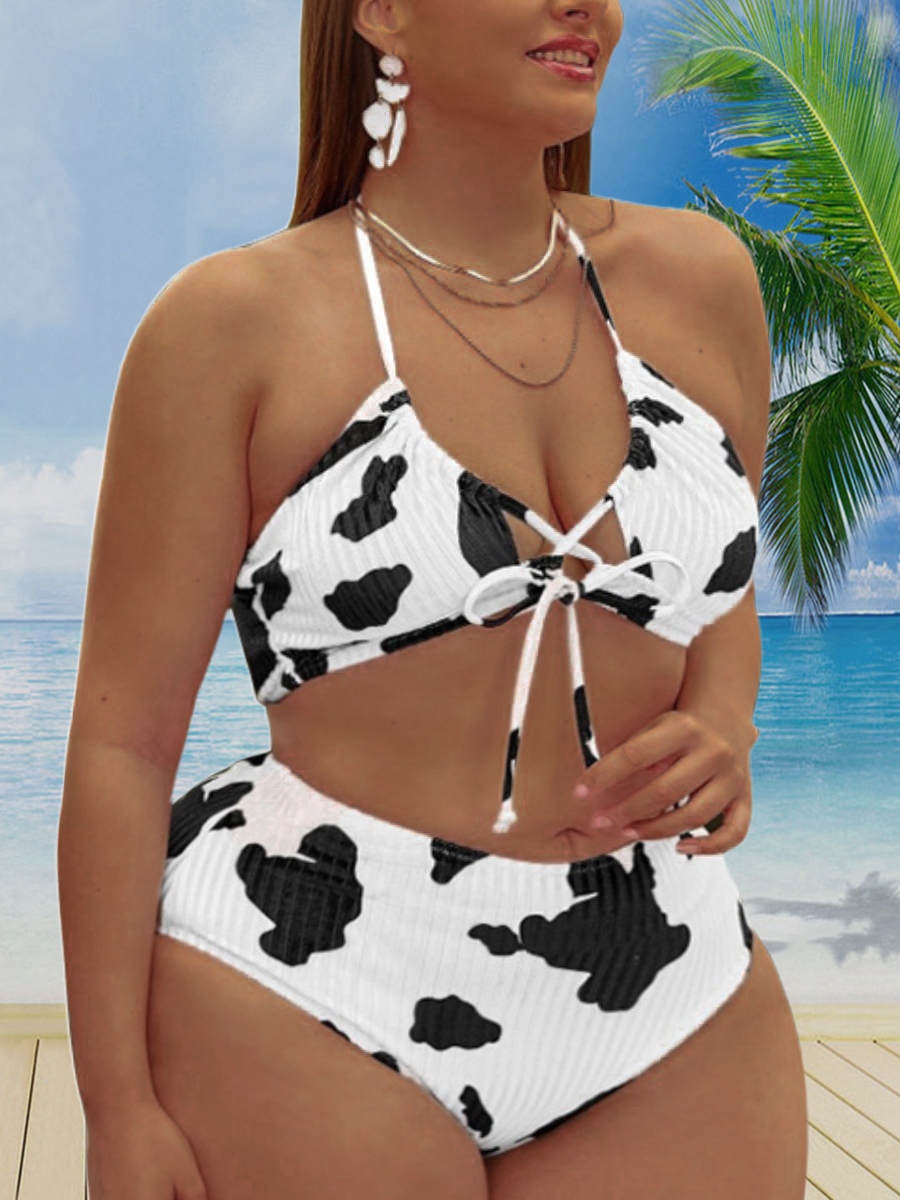 

LW Plus Size Cow Print Bandage Design Bikini Set, White