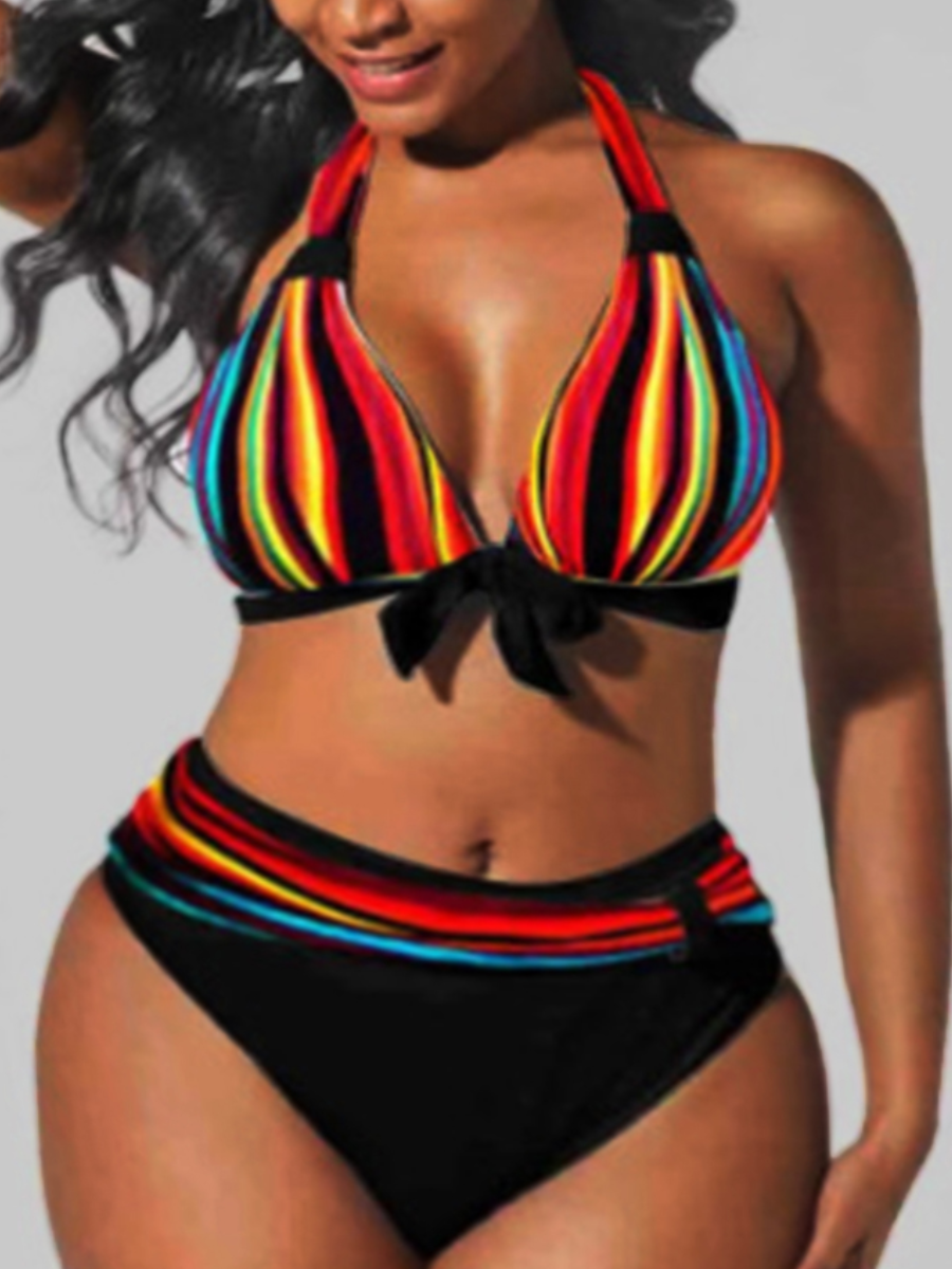LW Rainbow Striped Bikini Set