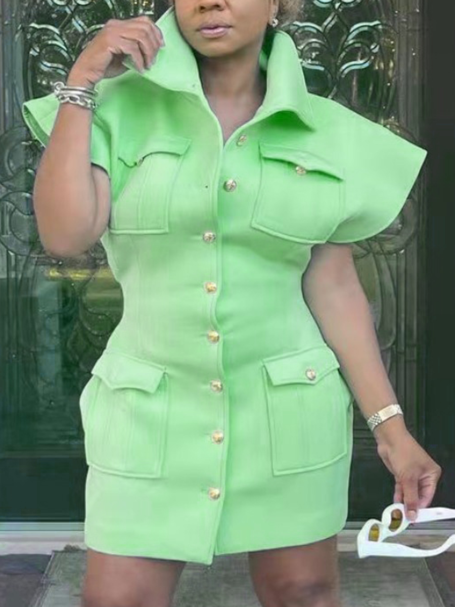

LW Pocket Button Design Bodycon Dress, Green