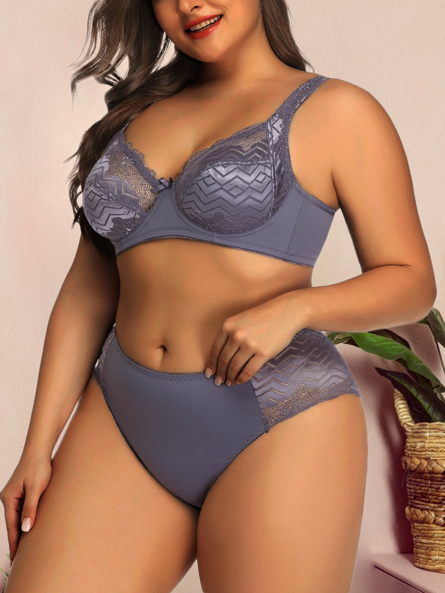 

LW SXY Plus Size Lace Mid Waist Lingerie Set, Light purple