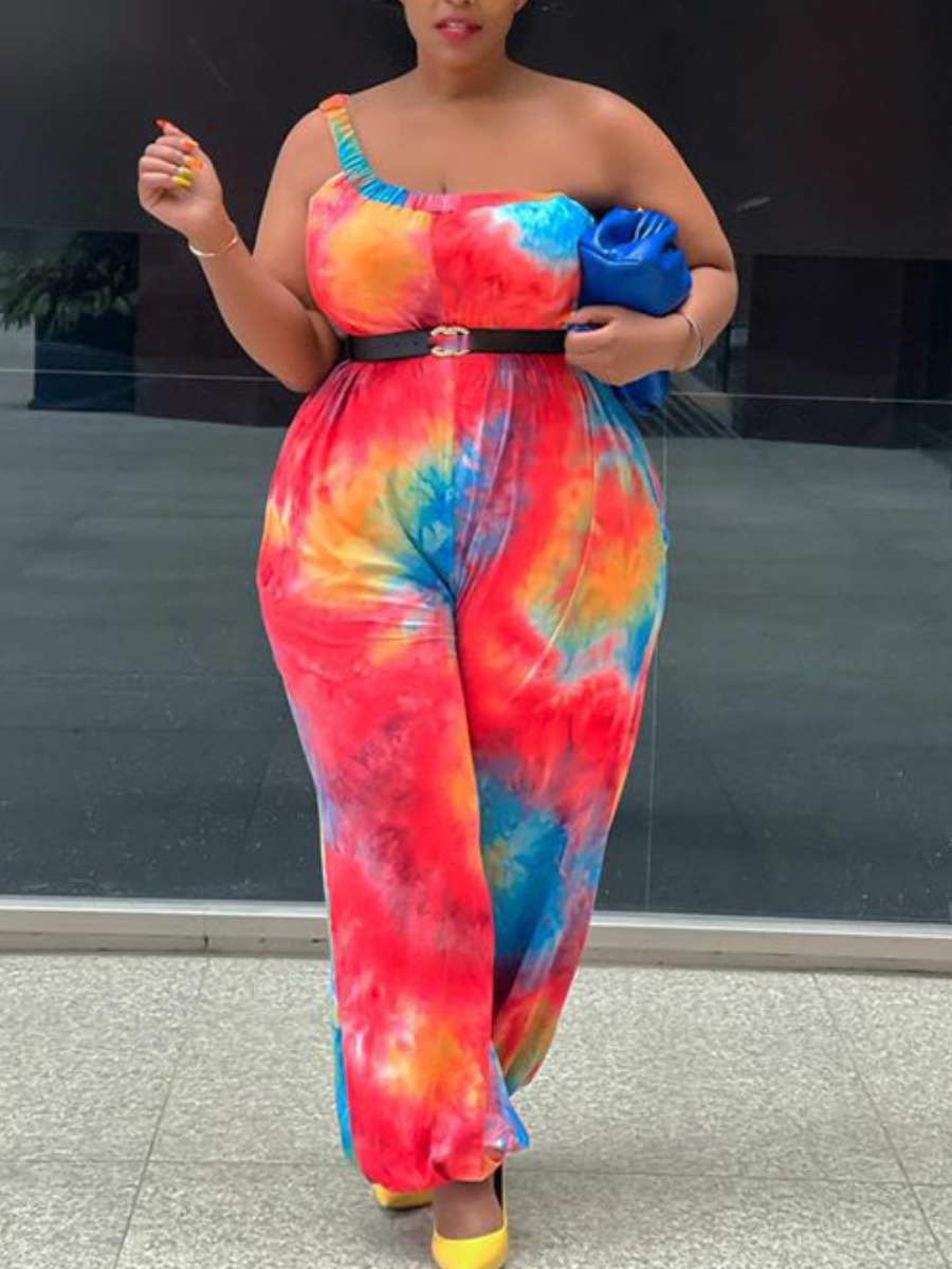 

LW Plus Size One Shoulder Tie-dye Jumpsuit, Multi