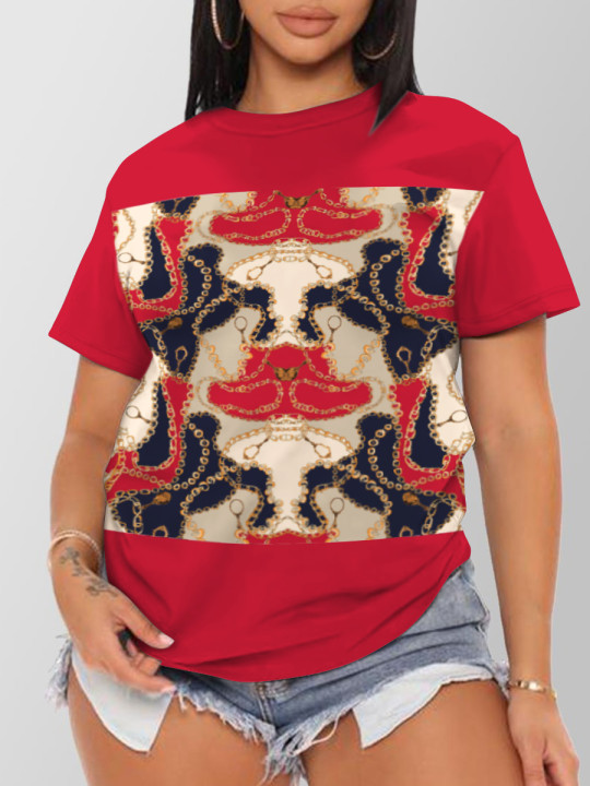 LW Chain Print Patchwork T-shirt